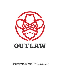 Outlaw Or Bandit Wearing Bandana In Modern, Outline, Style