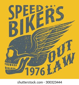 outlaw biker typographic with winged skull,vector graphic
