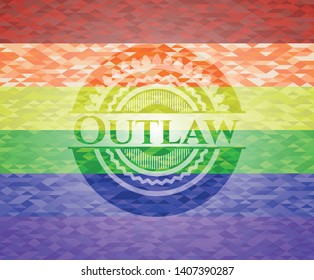 Outlaw emblem on mosaic background with the colors of the LGBT flag