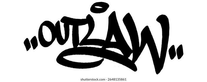 Outlaw graffiti tag in bold black spray with drips. Transparent background. Urban street-style design for rebellious masculine energy and edge.