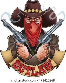 Outlaw Wearing Mask And Holding Pistols