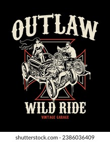 Outlaw wild ride vintage vector t-shirt design