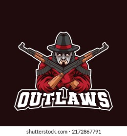 Outlaws With Gun Mascot Logo