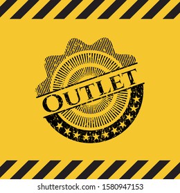 Outlet black grunge emblem inside yellow warning sign. Vector Illustration. Detailed.