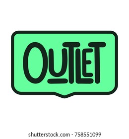 Outlet hand drawn badge, logo, icon. Flat vector illustration on white background.