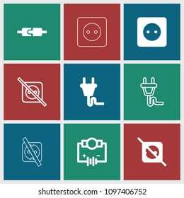 Outlet icon. collection of 9 outlet filled and outline icons such as electricity, plug in power socket. editable outlet icons for web and mobile.