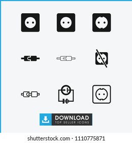 Outlet icon. collection of 9 outlet filled and outline icons such as plug socket, plug in power socket, electricity. editable outlet icons for web and mobile.