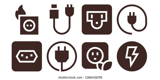 outlet icon set. 8 filled outlet icons. Simple modern icons about  - Socket, Plug, Electricity