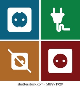 outlet icons set. Set of 4 outlet filled icons such as plug socket, plug