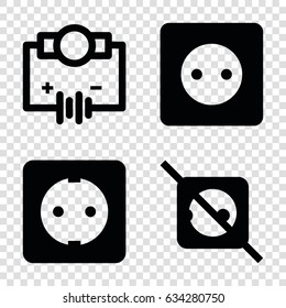 Outlet icons set. set of 4 outlet filled icons such as plug socket, no plug