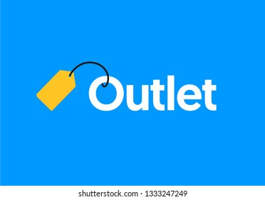 Outlet lettering with yellow tag. Sale vector in a blue background.