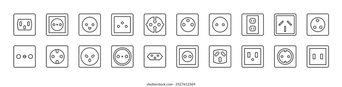 Outlet Line Icon Pack. Editable Stroke. Minimalistic Linear Pictogram for Design of Cards, Apps, Banners, Posts