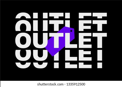 Outlet modern lettering with purple tag in the middle. Sale vector.