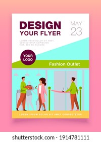 Outlet opening ceremony. Man cutting red ribbon, journalist, cameraman flat vector illustration. Fashion news, reportage, shopping concept for banner, website design or landing web page