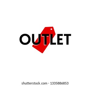 Outlet with red tag in background. Sale vector.