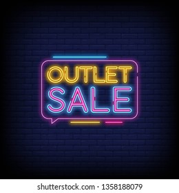 Outlet Sale neon text vector with a Brick Wall Background design template  neon banner  light banner design element colorful modern design trend  night bright advertising  bright sign. Vector