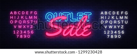 Outlet Sale neon text vector design template. Discount neon banner, light banner design element colorful modern design trend, night bright advertising, bright sign. Vector. Editing text neon sign