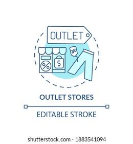 Outlet stores concept icon. Saving money on buying clothing idea thin line illustration. Selling overstock and out-of-season items. Vector isolated outline RGB color drawing. Editable stroke