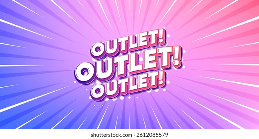 Outlet sun rays gradient banner. Light burst background. Outlet tag. Special offer price sign. Advertising discounts symbol. Gradient sun rays. Sunburst light. Vector