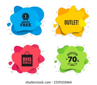 Outlet symbol. Liquid shape, various colors. Special offer price sign. Advertising discounts. Geometric vector banner. Outlet text. Gradient shape badge. Vector