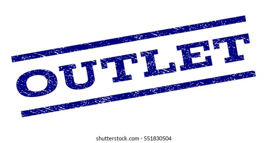 Outlet watermark stamp. Text caption between parallel lines with grunge design style. Rubber seal stamp with dirty texture. Vector navy blue color ink imprint on a white background.