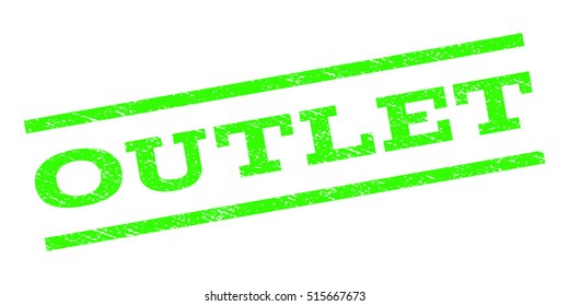 Outlet watermark stamp. Text tag between parallel lines with grunge design style. Rubber seal stamp with dirty texture. Vector light green color ink imprint on a white background.