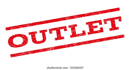Outlet watermark stamp. Text tag between parallel lines with grunge design style. Rubber seal stamp with dust texture. Vector red color ink imprint on a white background.