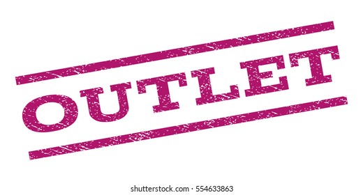 Outlet watermark stamp. Text tag between parallel lines with grunge design style. Rubber seal stamp with dirty texture. Vector purple color ink imprint on a white background.