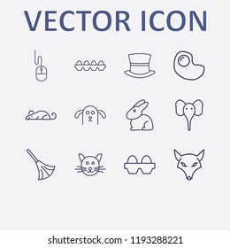 Outline 12 animal icon set. egg, elephant, fox, rat, cat and rabbit vector illustration
