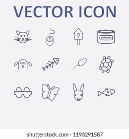 Outline 12 animal icon set. egg, rabbit, butterfly, bird home, conserve and dog vector illustration