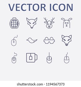 Outline 12 animal icon set. teacup, mouse, fox, pet cage, deer and dog vector illustration
