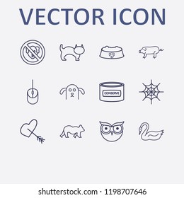 Outline 12 animal icon set. dog, forbidden dog, bear, spider web, animal dish and conserve vector illustration