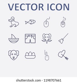 Outline 12 animal icon set. dog, mouse, shor, egg, elephant and fish vector illustration