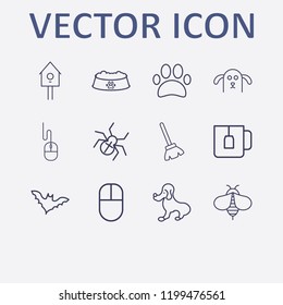 Outline 12 animal icon set. bat, mouse, teacup, bird home, spider and bee vector illustration