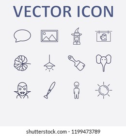 Outline 12 art icon set. halloween witch costume, bubble chat, halloween vampire, elephant, leaf and creativ human vector illustration