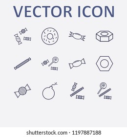 Outline 12 assorted icon set. candy, bomb, nut and donut vector illustration