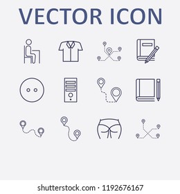 Outline 12 back icon set. pc case, dress button, book and pencil, shirt, distance and pupil vector illustration