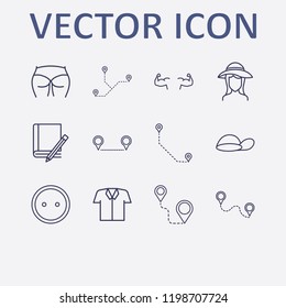 Outline 12 back icon set. distance, ass figure, bodybuilder, girl head in hat, shirt and cap vector illustration