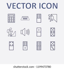 Outline 12 balance icon set. sound, domino, calculator, rock climber and electron scales vector illustration