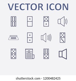 Outline 12 balance icon set. domino, sound, electron scales and tax vector illustration