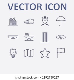 Outline 12 blue icon set. lamp, sneaker, building, map, star and ironing table vector illustration