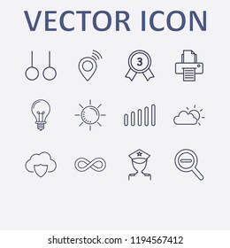 Outline 12 blue icon set. lamp, award, printer, sport ring, sun and cloud security vector illustration