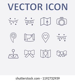 Outline 12 border icon set. garlands, old map, map, love location, garland and ribbon vector illustration