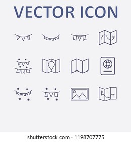 Outline 12 border icon set. foreign passport, map, garland, garlands and picture vector illustration