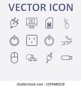 Outline 12 cable icon set. outlet, power, sim card, headset plug, hand with handset and plug vector illustration