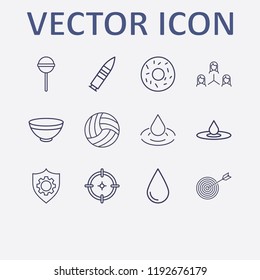 Outline 12 circle icon set. aim, drop, target, bowl, donut and shield setting vector illustration