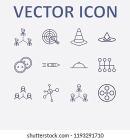 Outline 12 circle icon set. road traffic, dish, teamwork, speed shifter, hub and spoke and dress button vector illustration