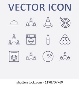 Outline 12 circle icon set. bowling ball, target, road traffic, washing machine, dish and bullet vector illustration