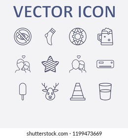 Outline 12 cold icon set. air conditioning, beer, star, lovers, deer and no view vector illustration