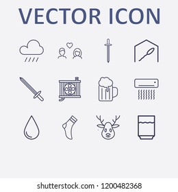 Outline 12 cold icon set. raining, sperm bank, sock, sword, drop and deer vector illustration